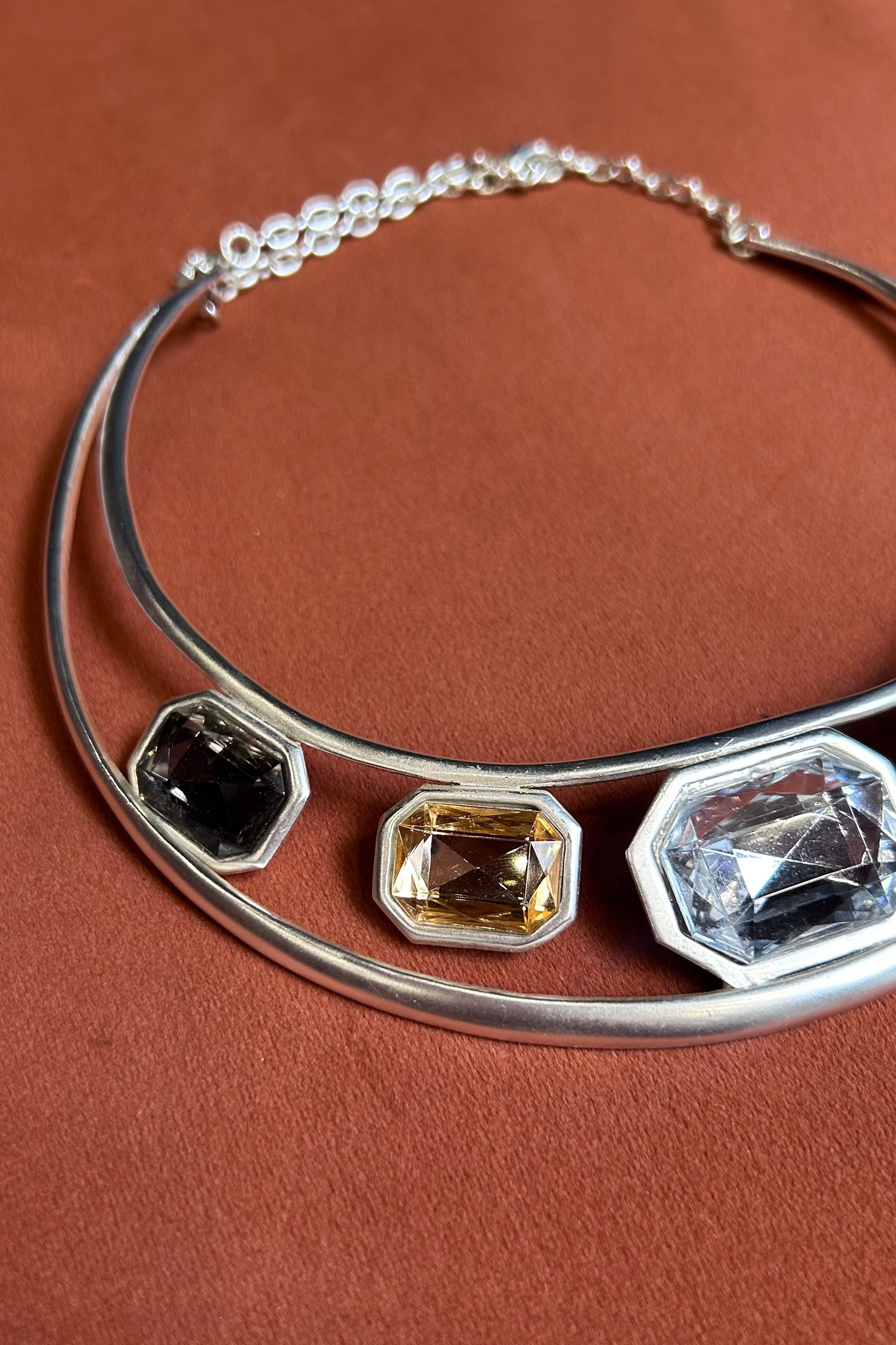 Vintage Dolce Vita Silver-Tone Rigid Necklace with Large Stones