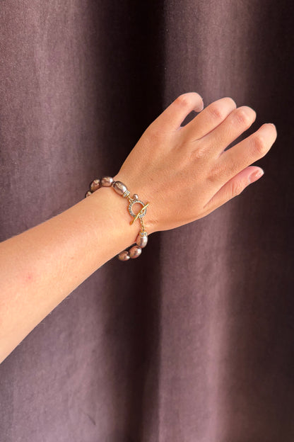 Monet Grey Beaded Bracelet with Rhinestone Accents and Dragonfly Clasp