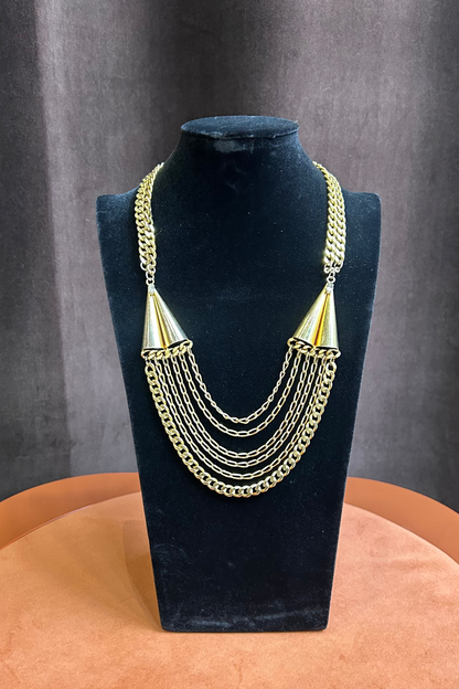 Vintage 1980s Statement Necklace – Layered Chains with Conical Detail