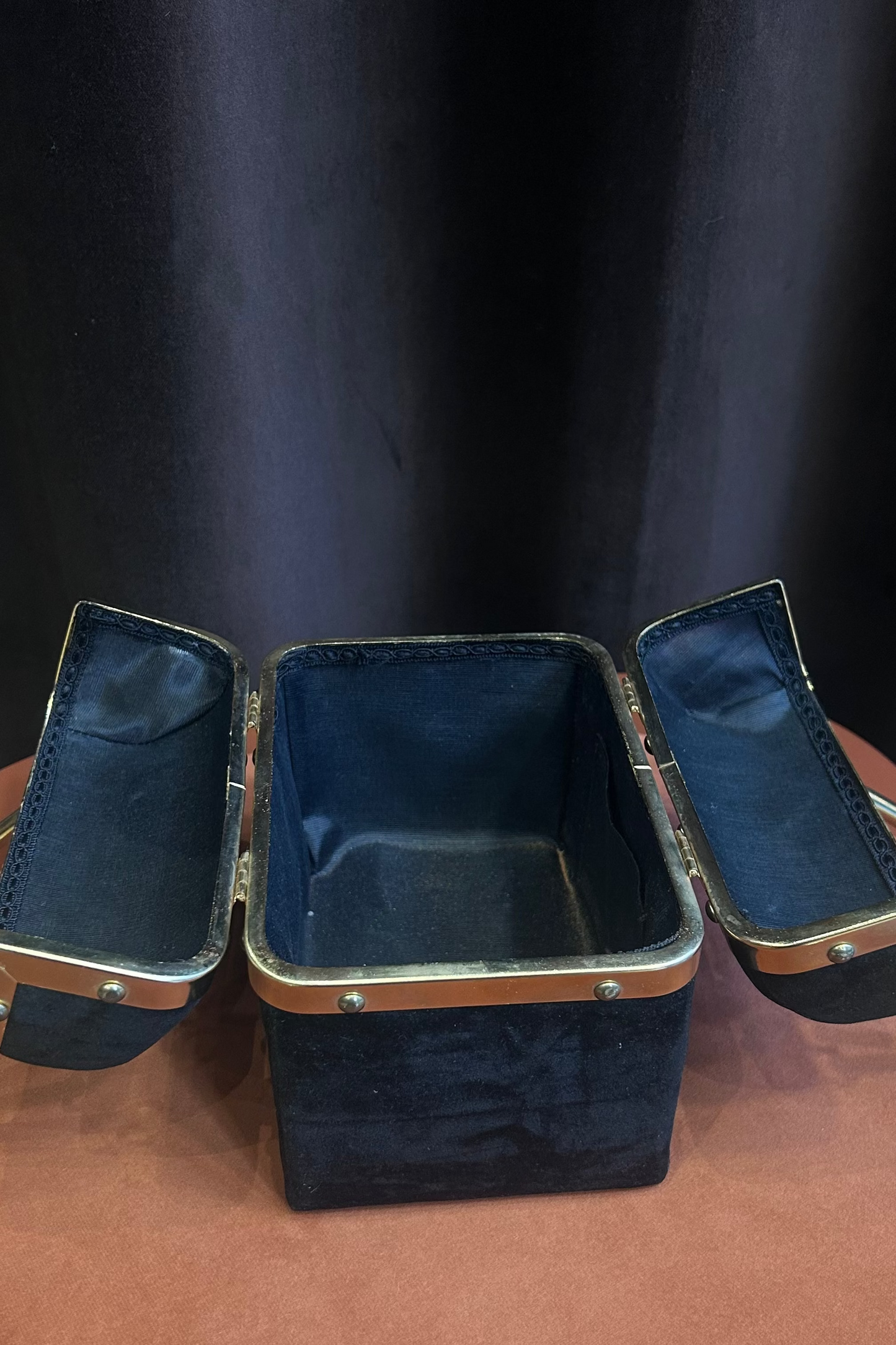 Vintage Black Velvet Box Bag with Gold-Tone
