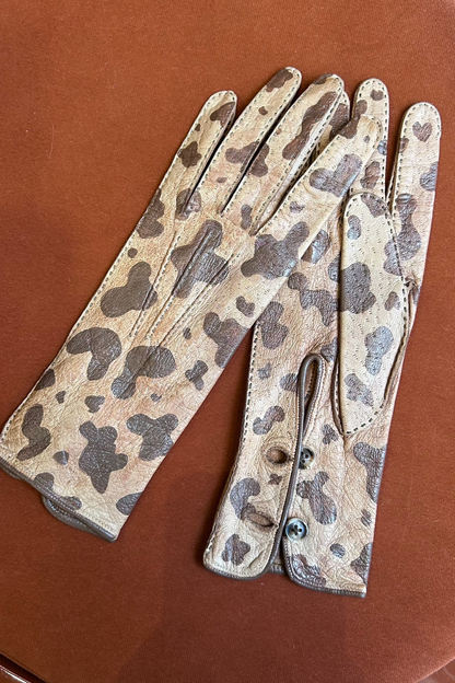 Vintage 80's Cow-Print Leather Gloves