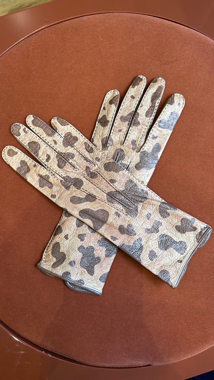 Vintage 80's Cow-Print Leather Gloves