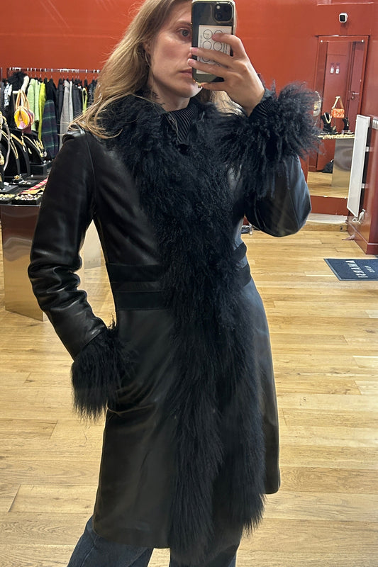 Vintage Joseph Black Mongolian Shearling Afghan Coat