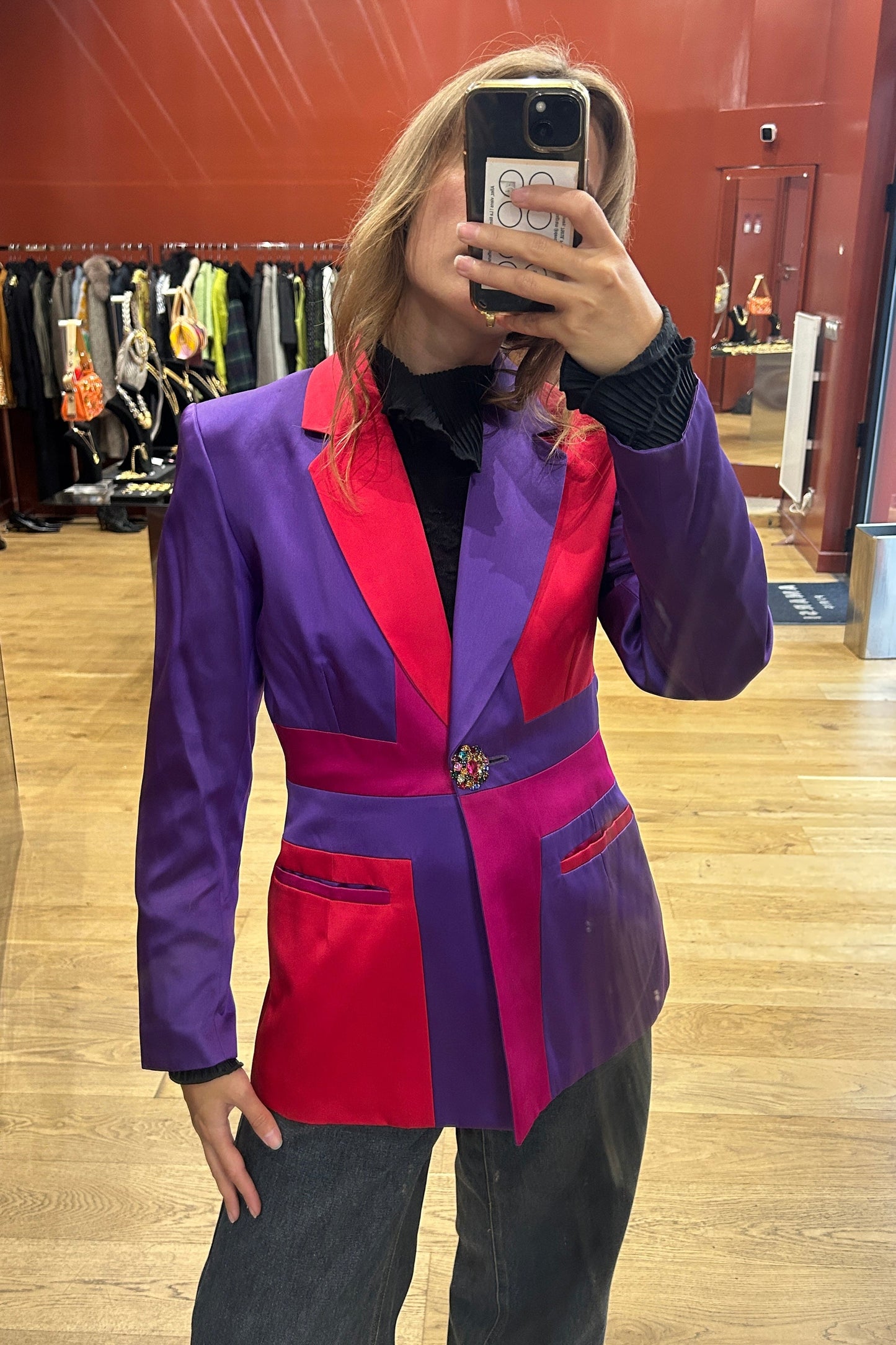 Vintage Fuchsia & Purple Satin Cinched Jacket