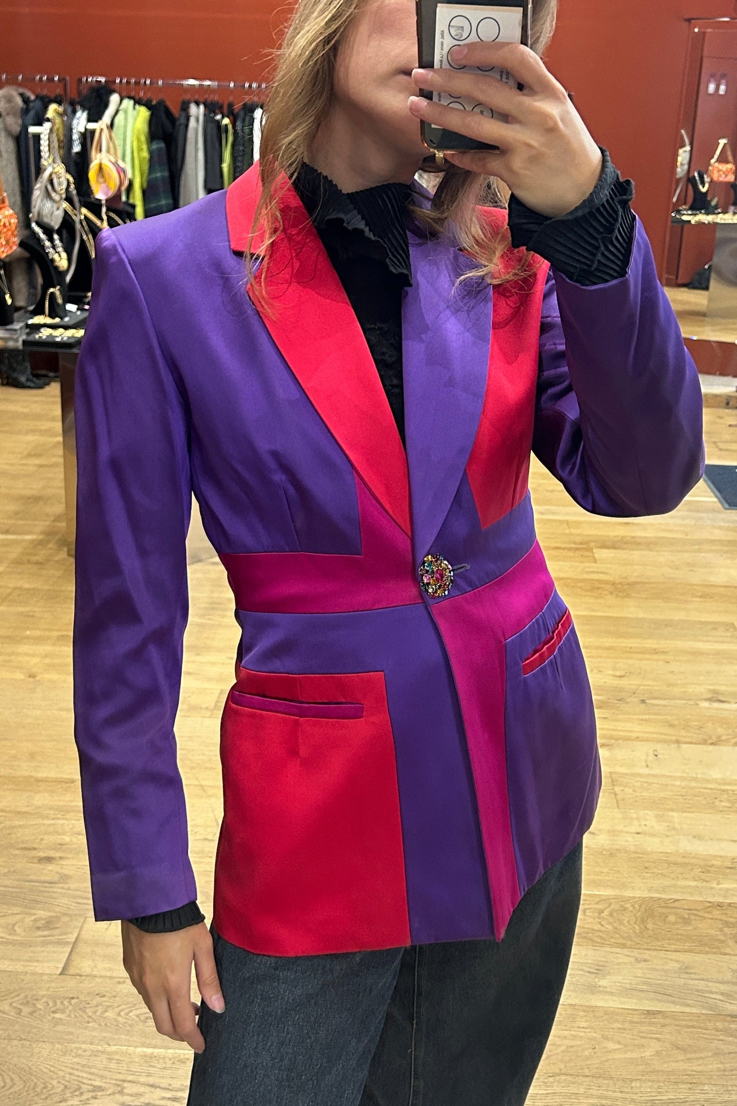 Vintage Fuchsia & Purple Satin Cinched Jacket