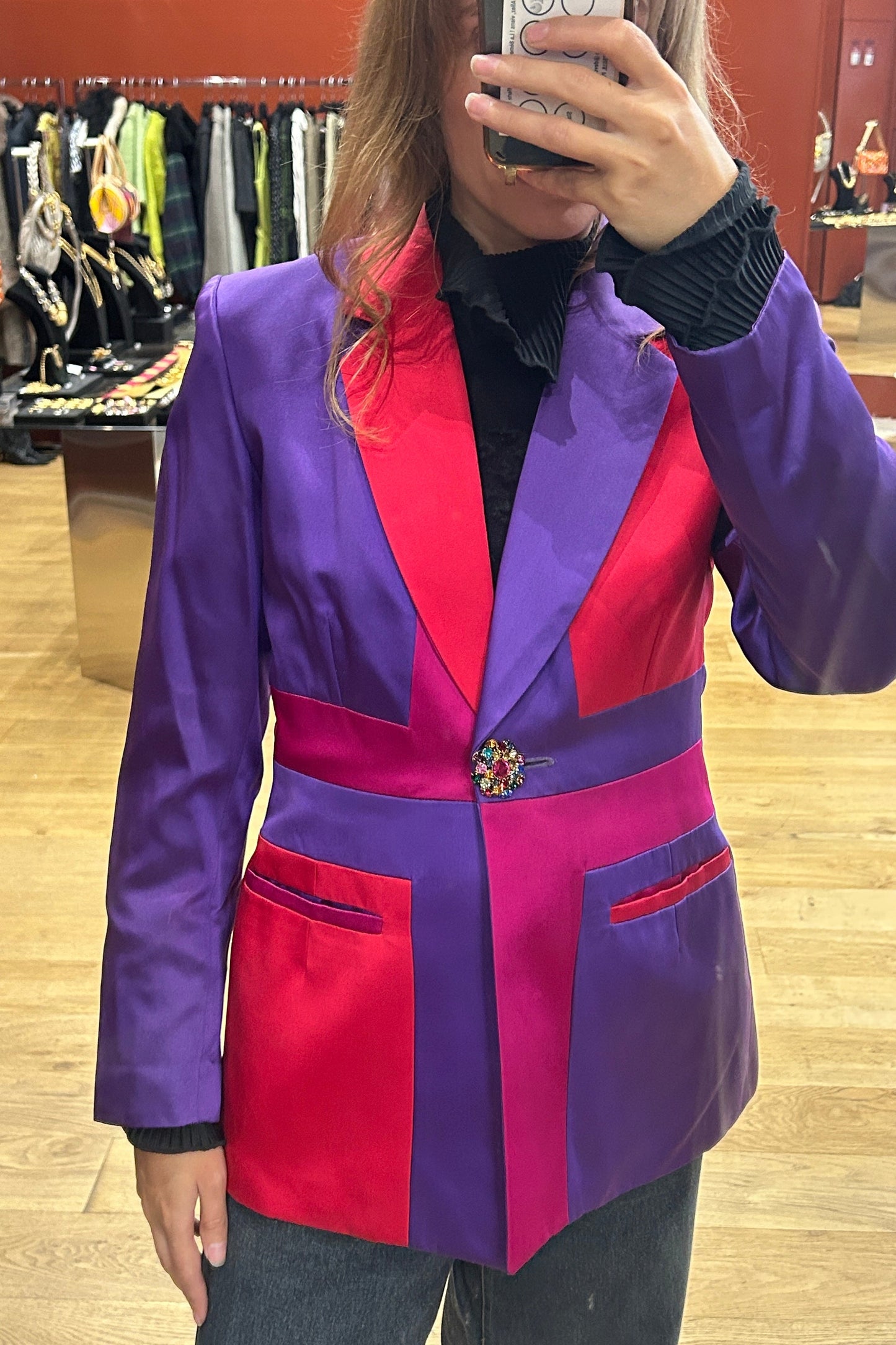 Vintage Fuchsia & Purple Satin Cinched Jacket