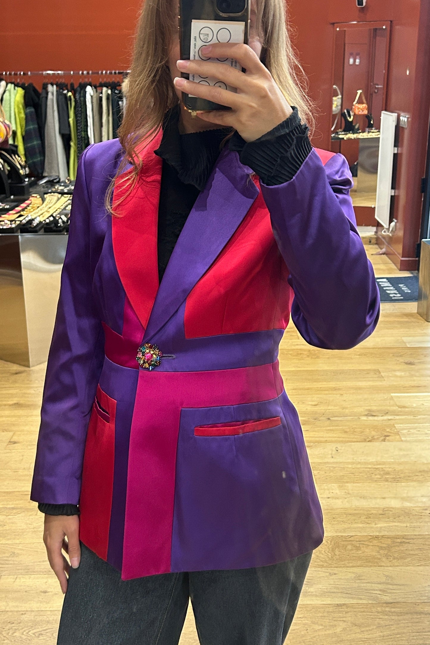 Vintage Fuchsia & Purple Satin Cinched Jacket