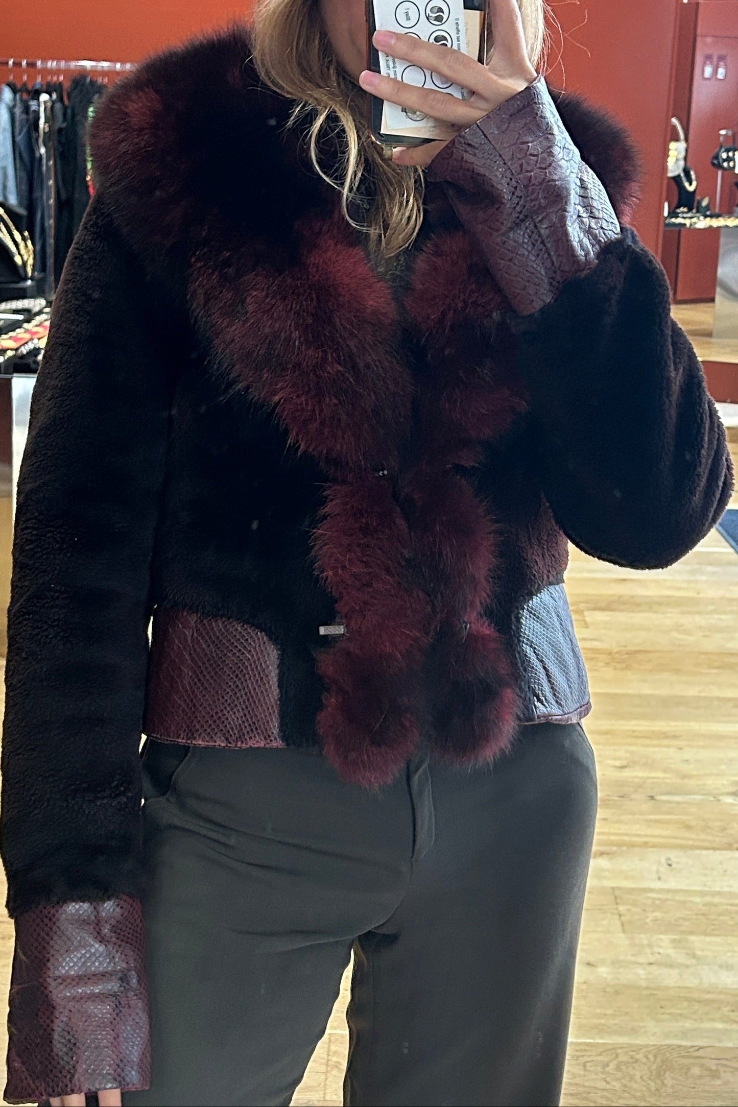 Vintage Burgundy Faux Fur Coat