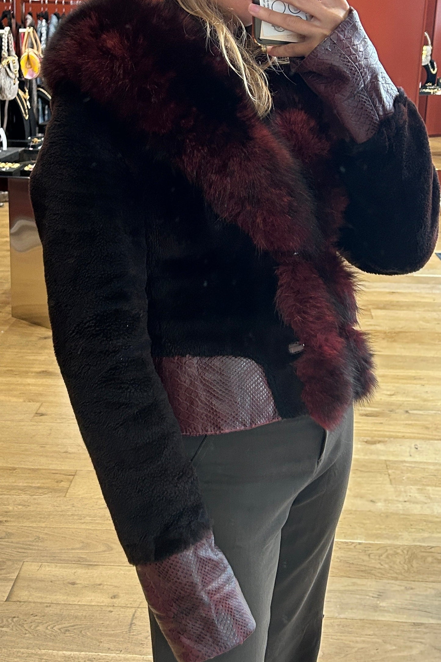 Vintage Burgundy Faux Fur Coat