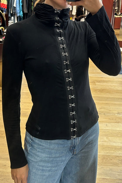 Vintage Black Crochet-Front Top Cottonade