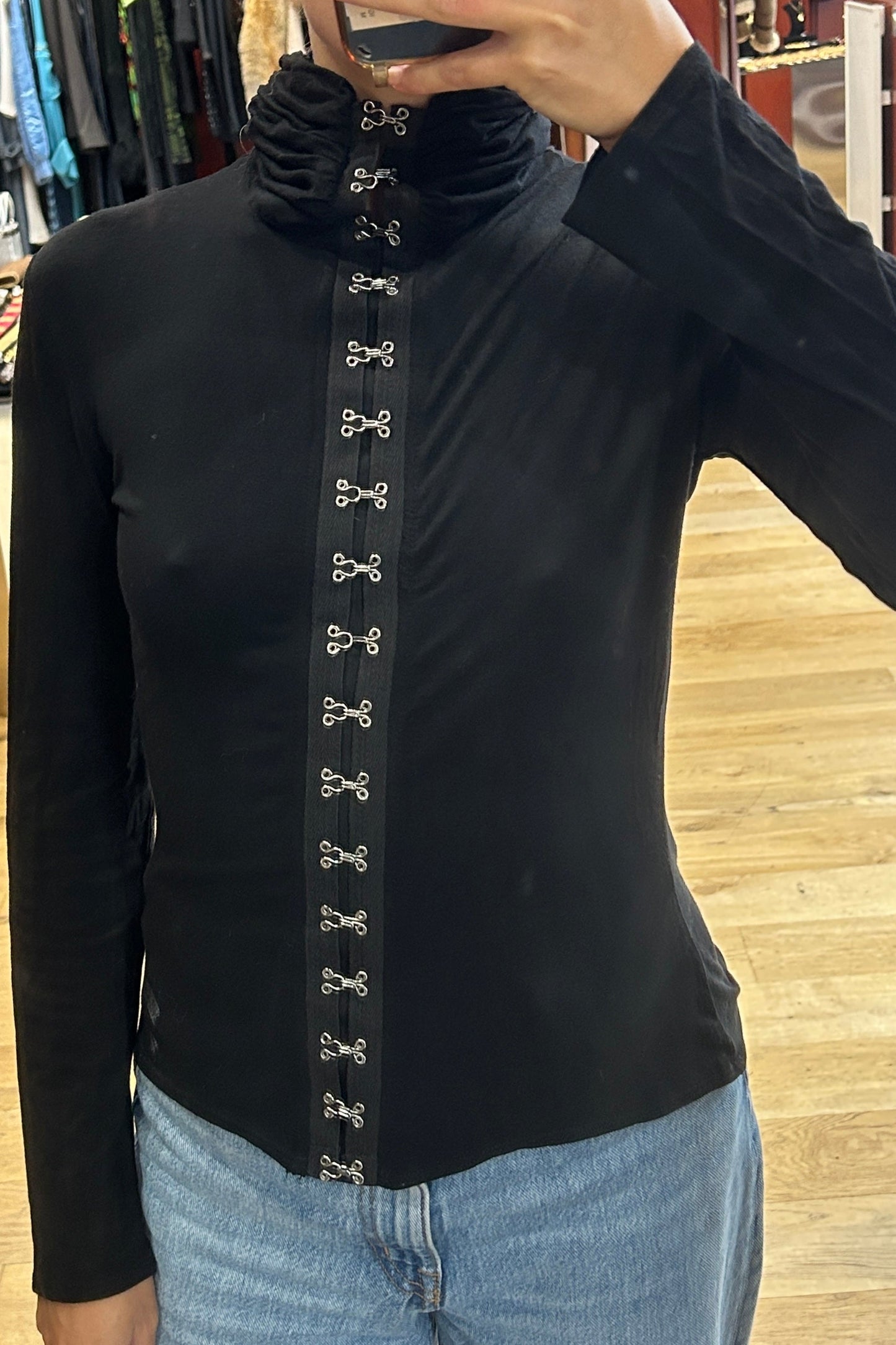 Vintage Black Crochet-Front Top Cottonade