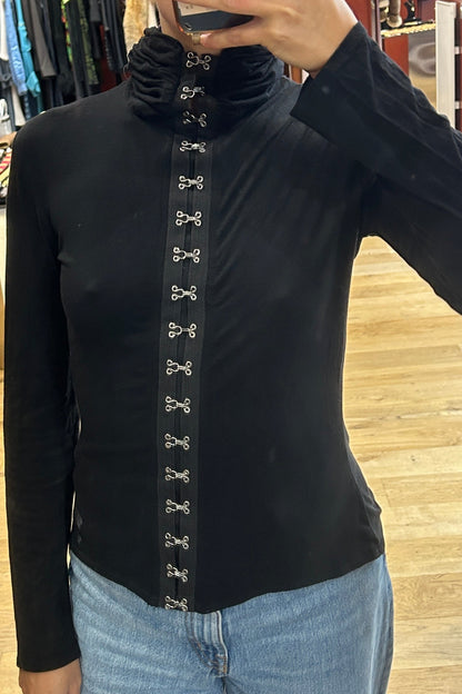 Vintage Black Crochet-Front Top Cottonade