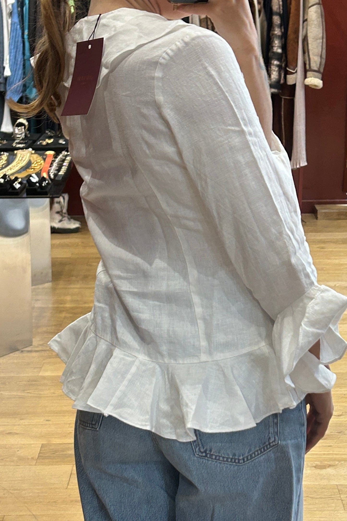 Vintage Cottonade White Ruffled Cotton Shirt