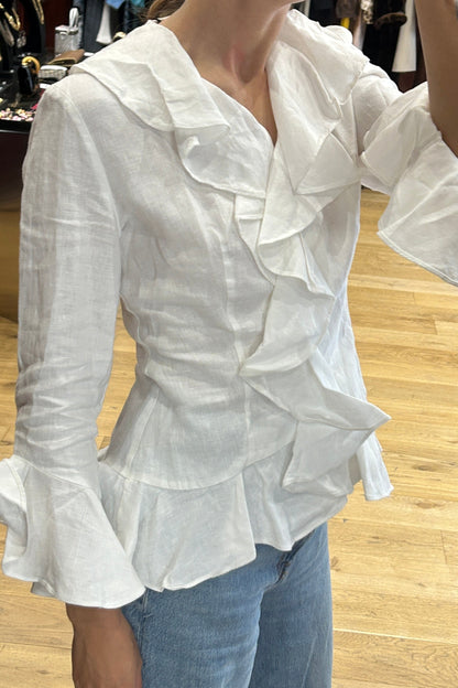 Vintage Cottonade White Ruffled Cotton Shirt