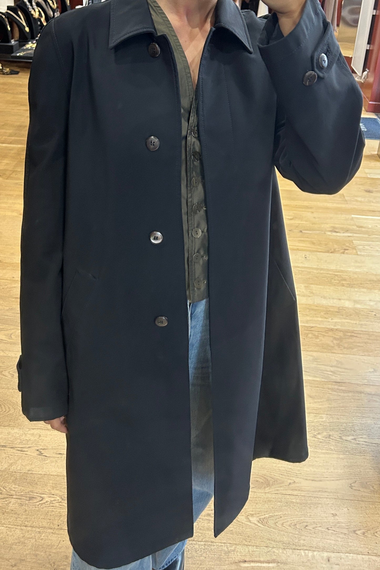 Prada Vintage Dark Blue Buttoned Trench
