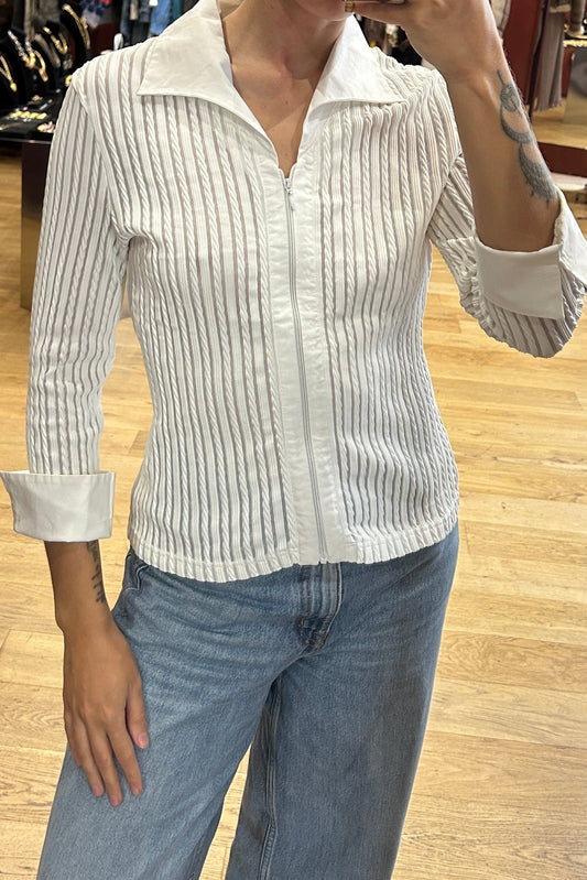 Vintage White Blouse with Front Zip