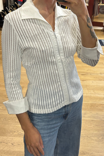 Vintage White Blouse with Front Zip