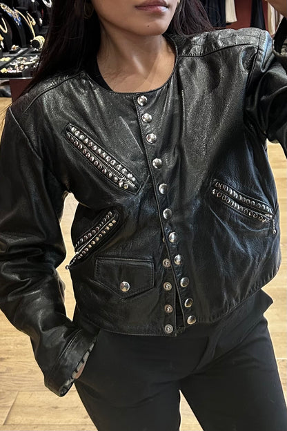 Vintage Casamance Express Black Cropped Leather Jacket