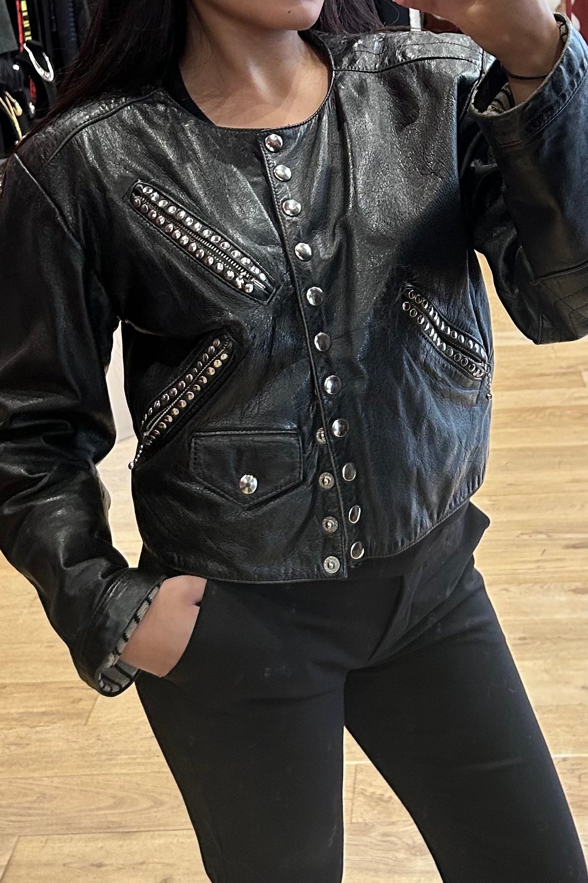 Vintage Casamance Express Black Cropped Leather Jacket