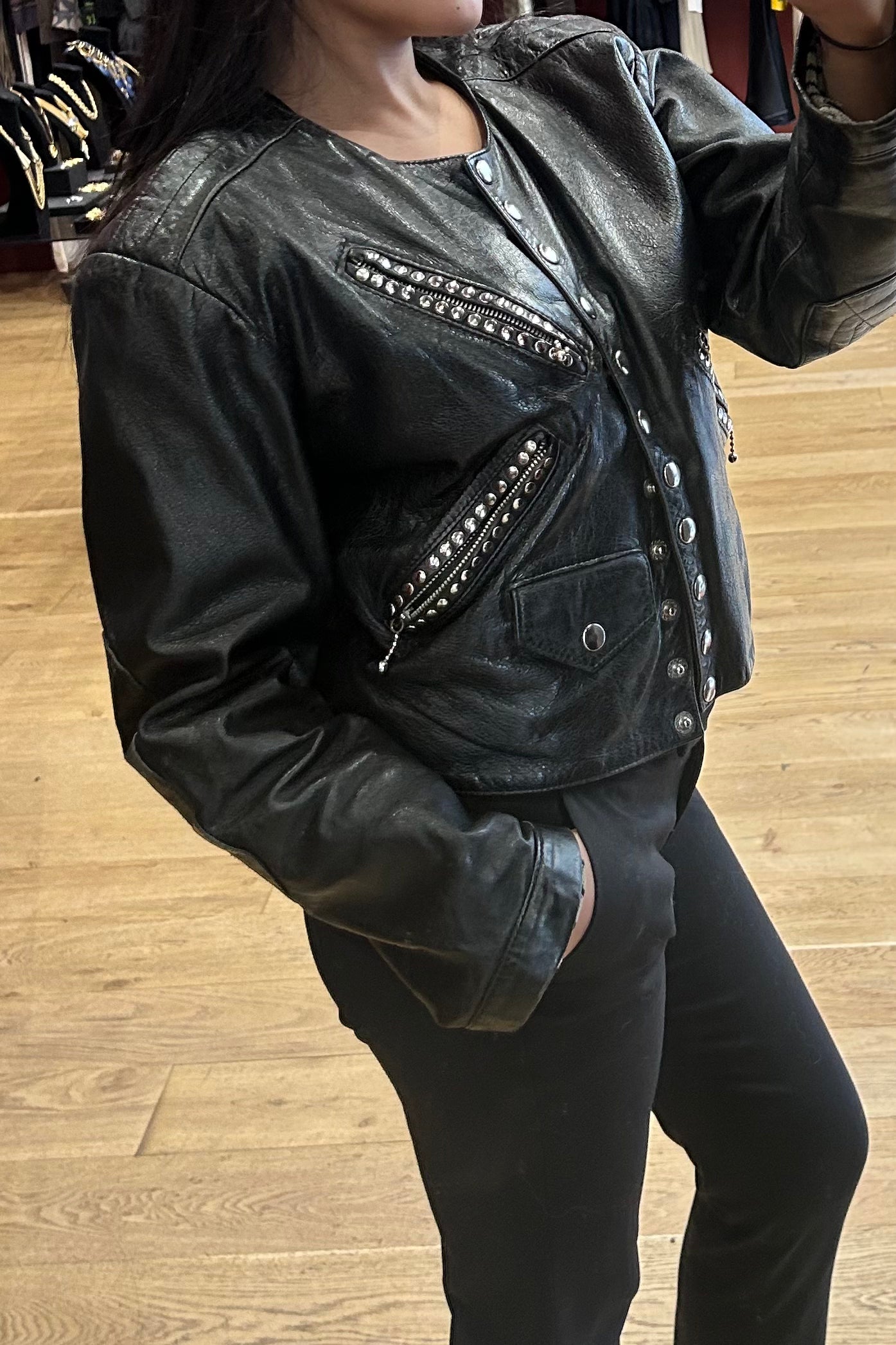 Vintage Casamance Express Black Cropped Leather Jacket