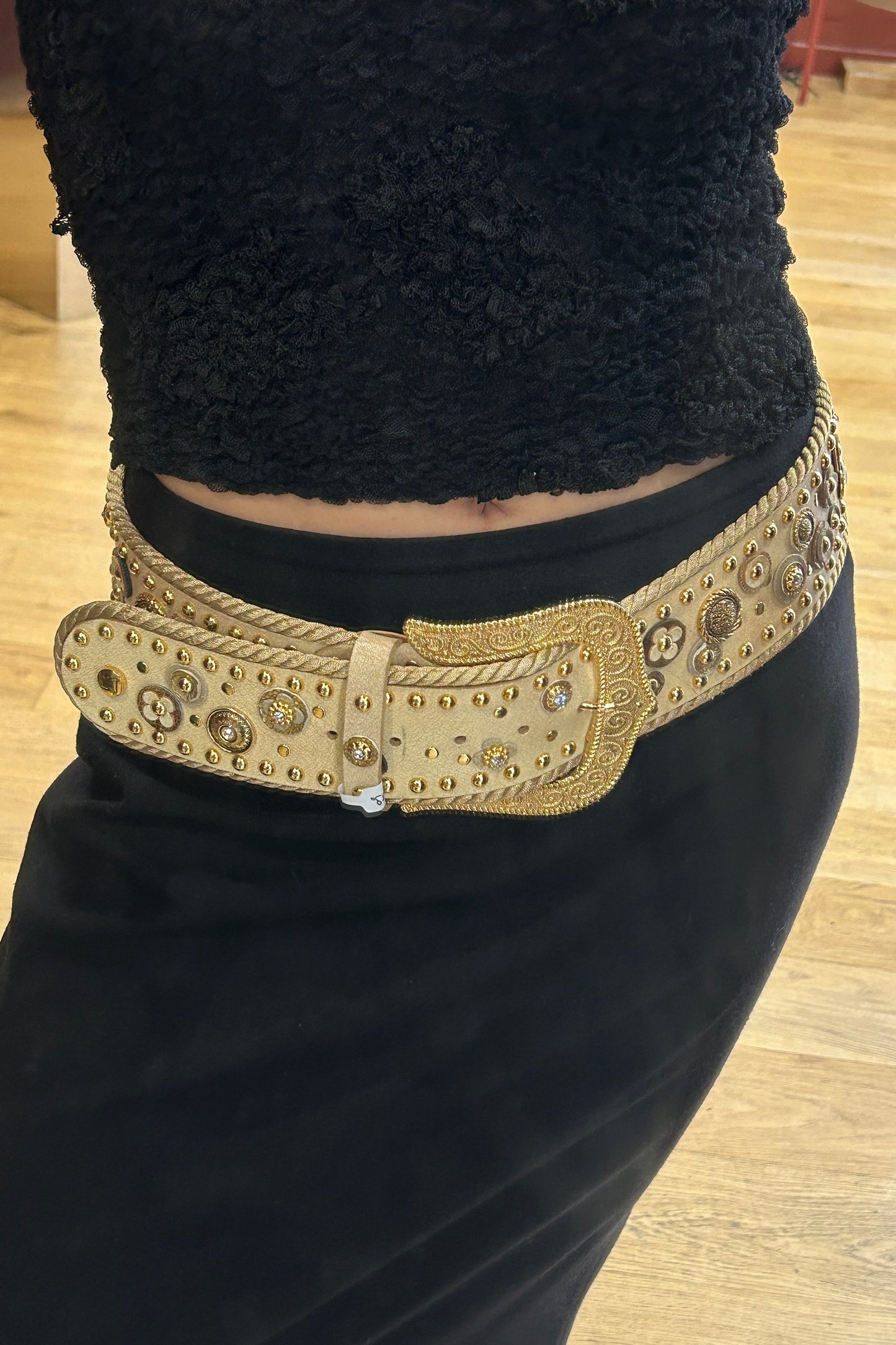 Vintage Leather Belt with Gold Studs