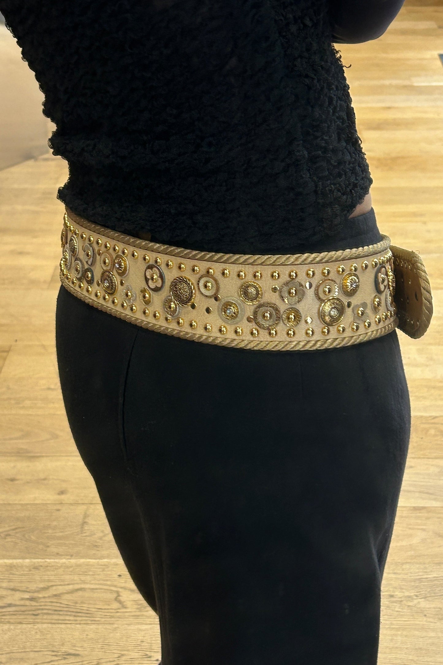 Vintage Leather Belt with Gold Studs