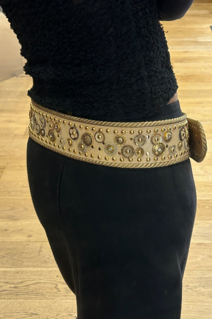 Vintage Leather Belt with Gold Studs