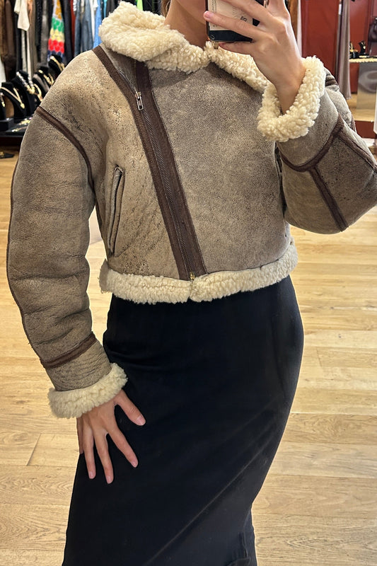 Vintage Light Brown Shearling Crop Bomber – Mac Keen