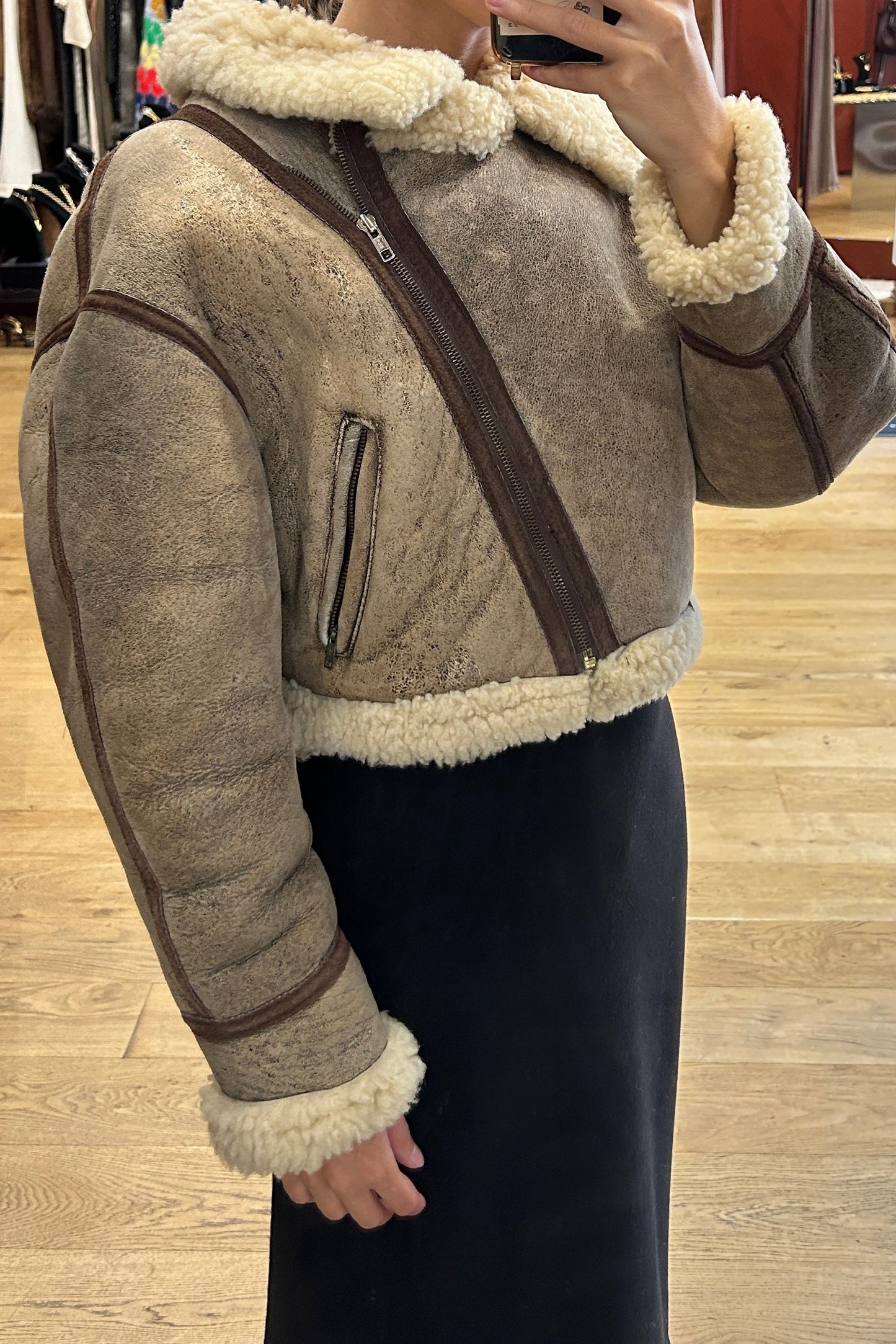 Vintage Light Brown Shearling Crop Bomber – Mac Keen