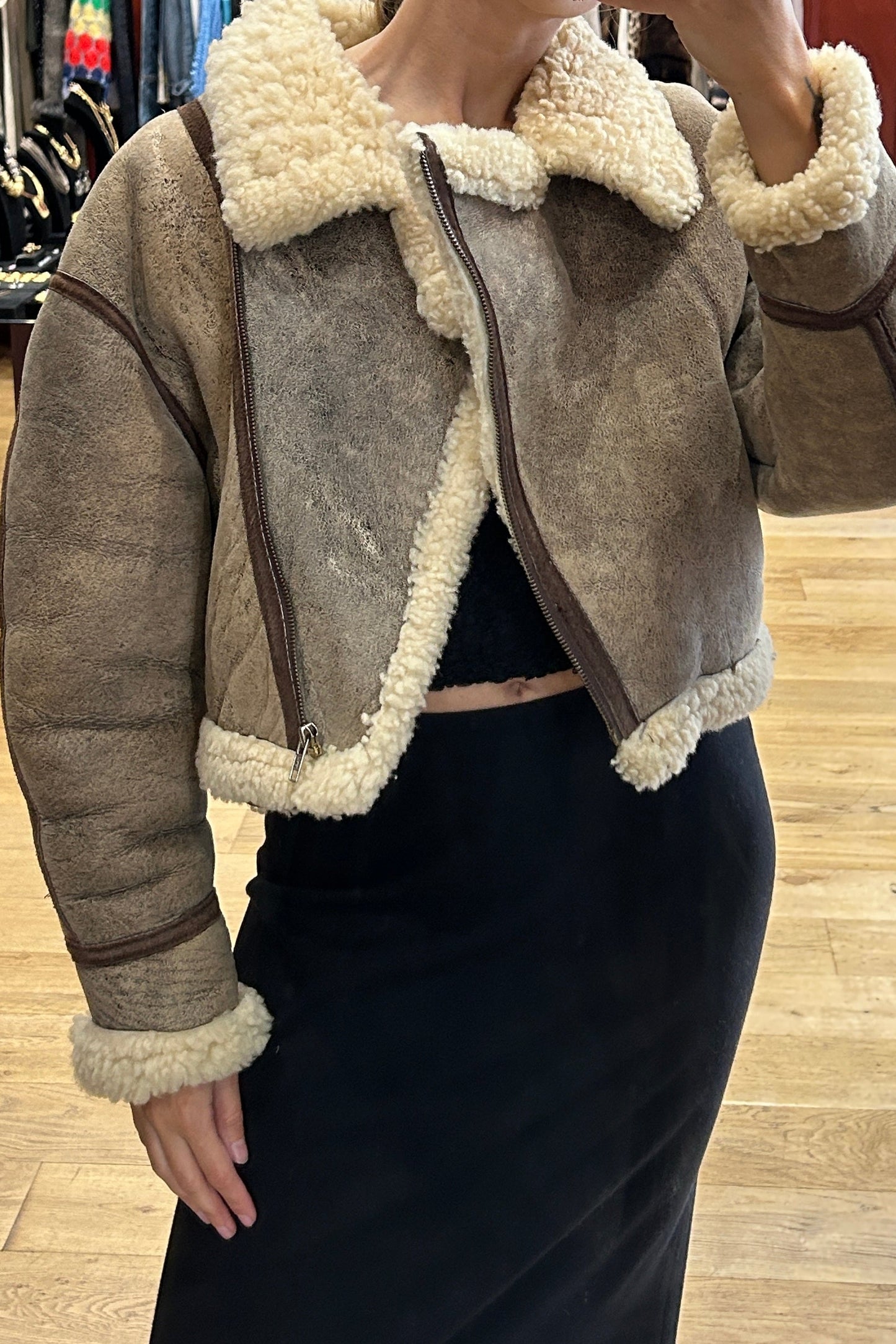 Vintage Light Brown Shearling Crop Bomber – Mac Keen