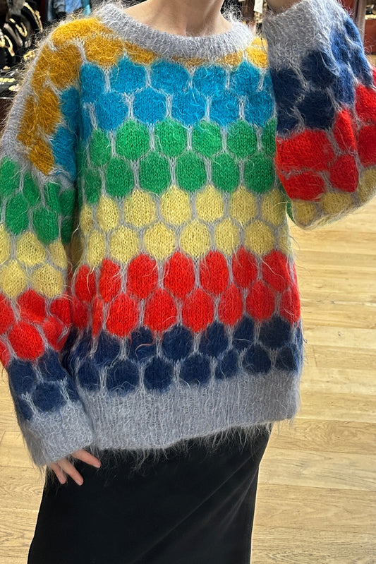 Vintage Hand-Knit Multicolor Mohair Sweater