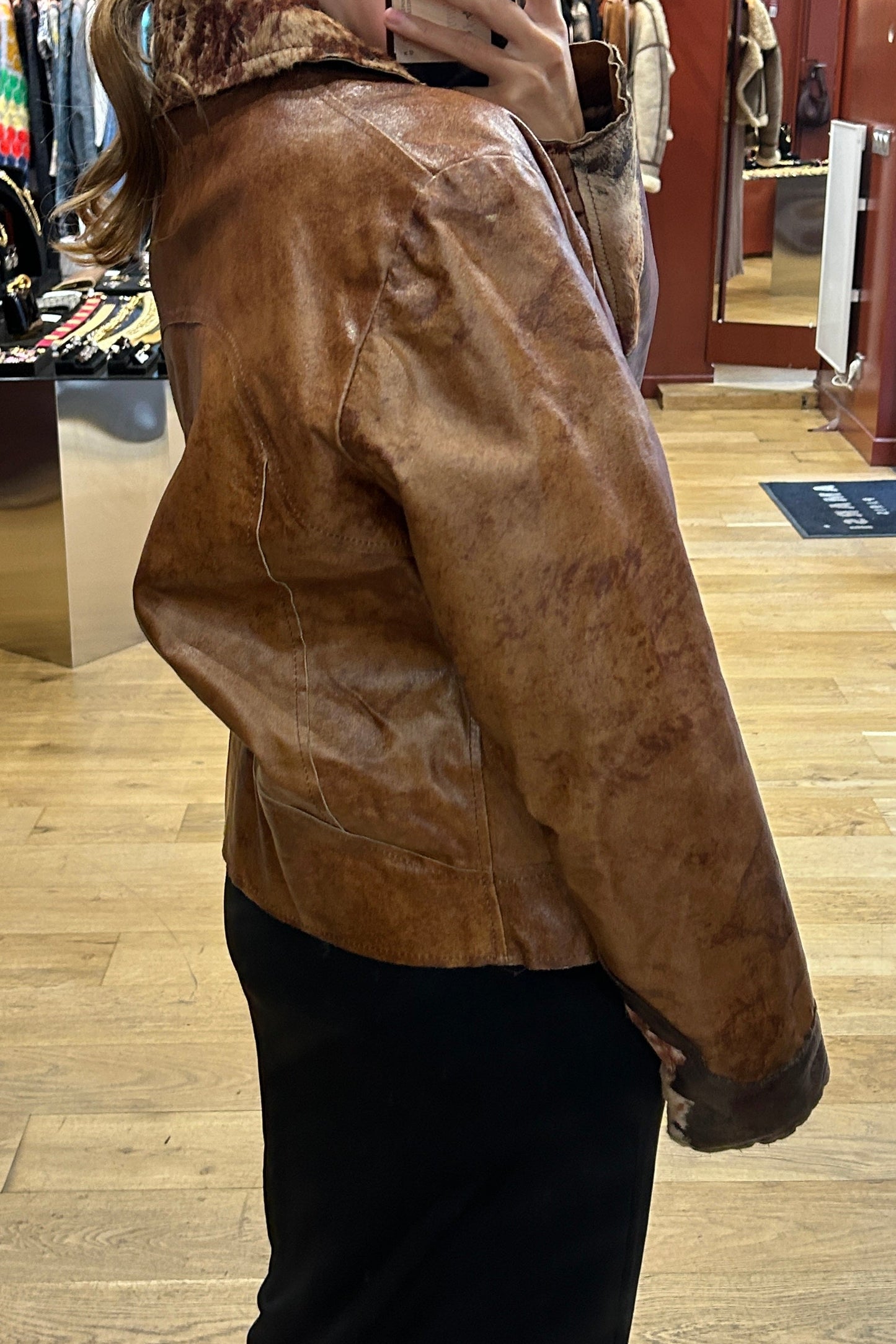 Vintage Imperial  Brown Leather Jacket with Pony Hair