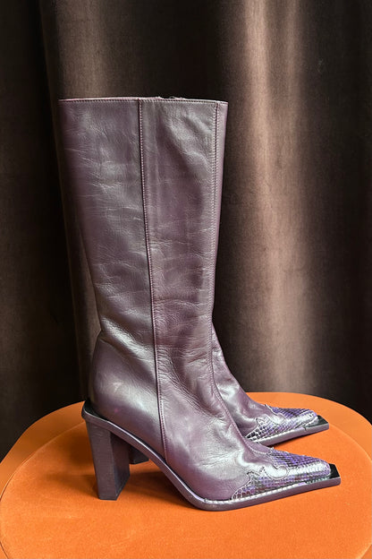 Vintage Purple Italian Leather & Python Toe Boots – EU 37 / US 6.5