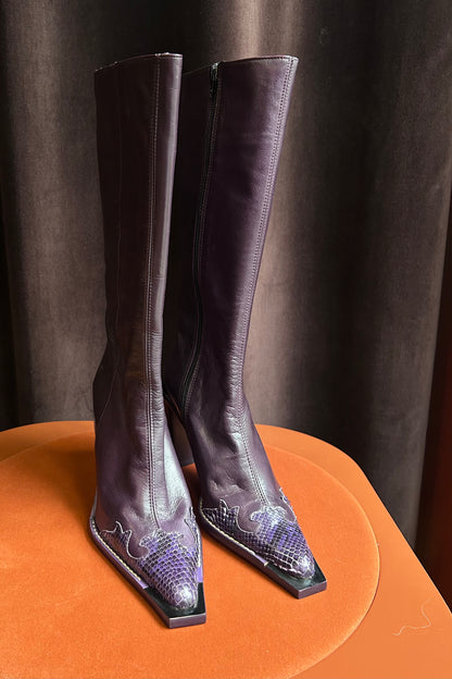 Vintage Purple Italian Leather & Python Toe Boots – EU 37 / US 6.5