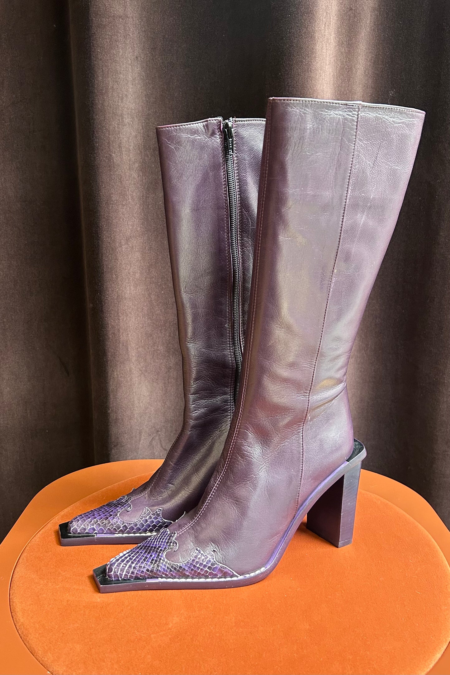 Vintage Purple Italian Leather & Python Toe Boots – EU 37 / US 6.5