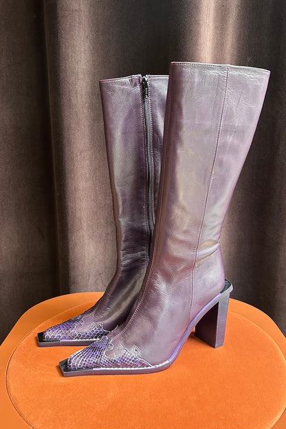 Vintage Purple Italian Leather & Python Toe Boots – EU 37 / US 6.5