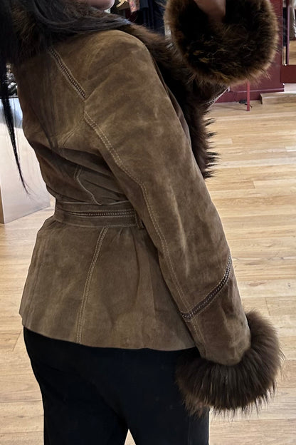Vintage Combipel Light Brown Suede Jacket with Dark Brown Fox Fur