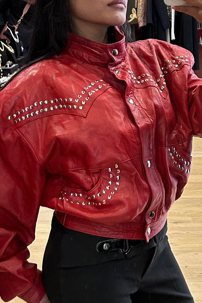 Manigance Red Leather Cropped Jacket