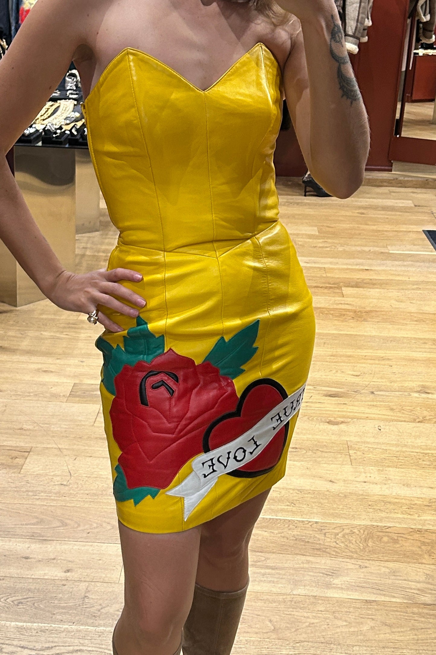 Yellow Leather Dress – Michael Horban 1980s Vintage