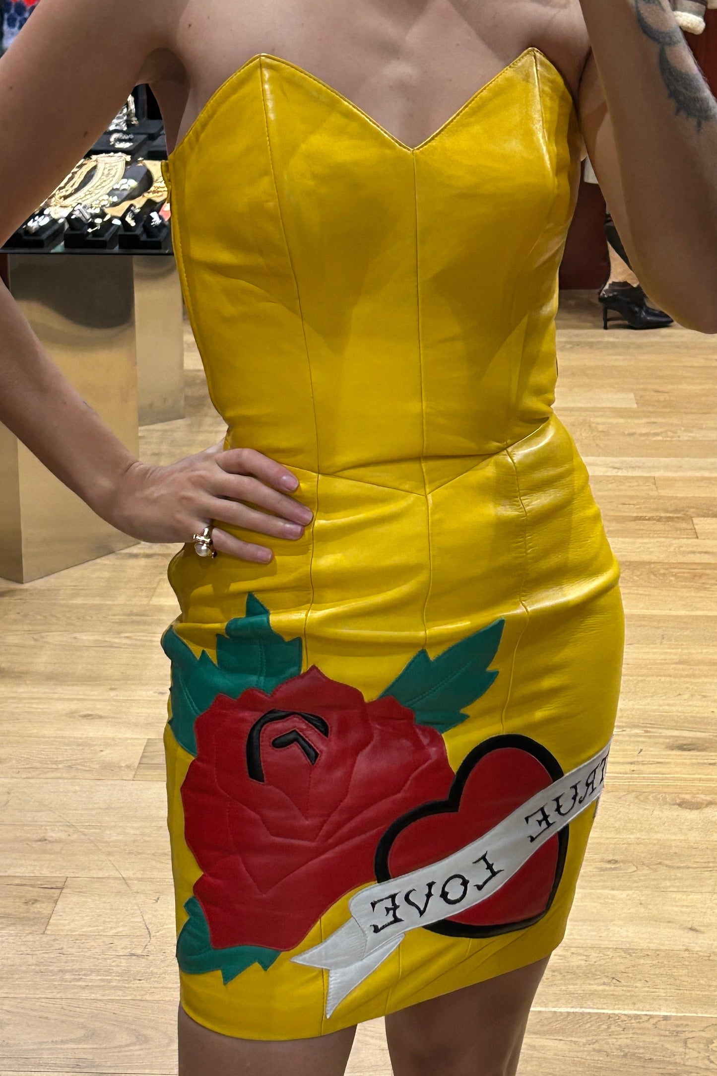 Yellow Leather Dress – Michael Horban 1980s Vintage