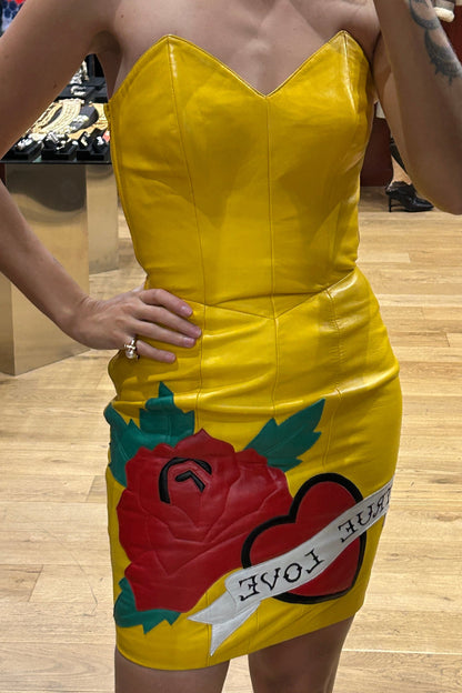 Yellow Leather Dress – Michael Horban 1980s Vintage