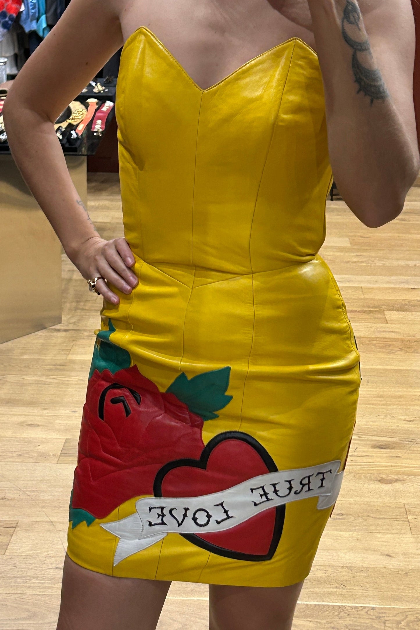 Yellow Leather Dress – Michael Horban 1980s Vintage