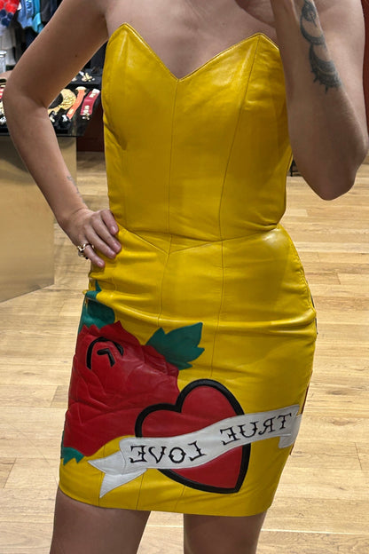 Yellow Leather Dress – Michael Horban 1980s Vintage