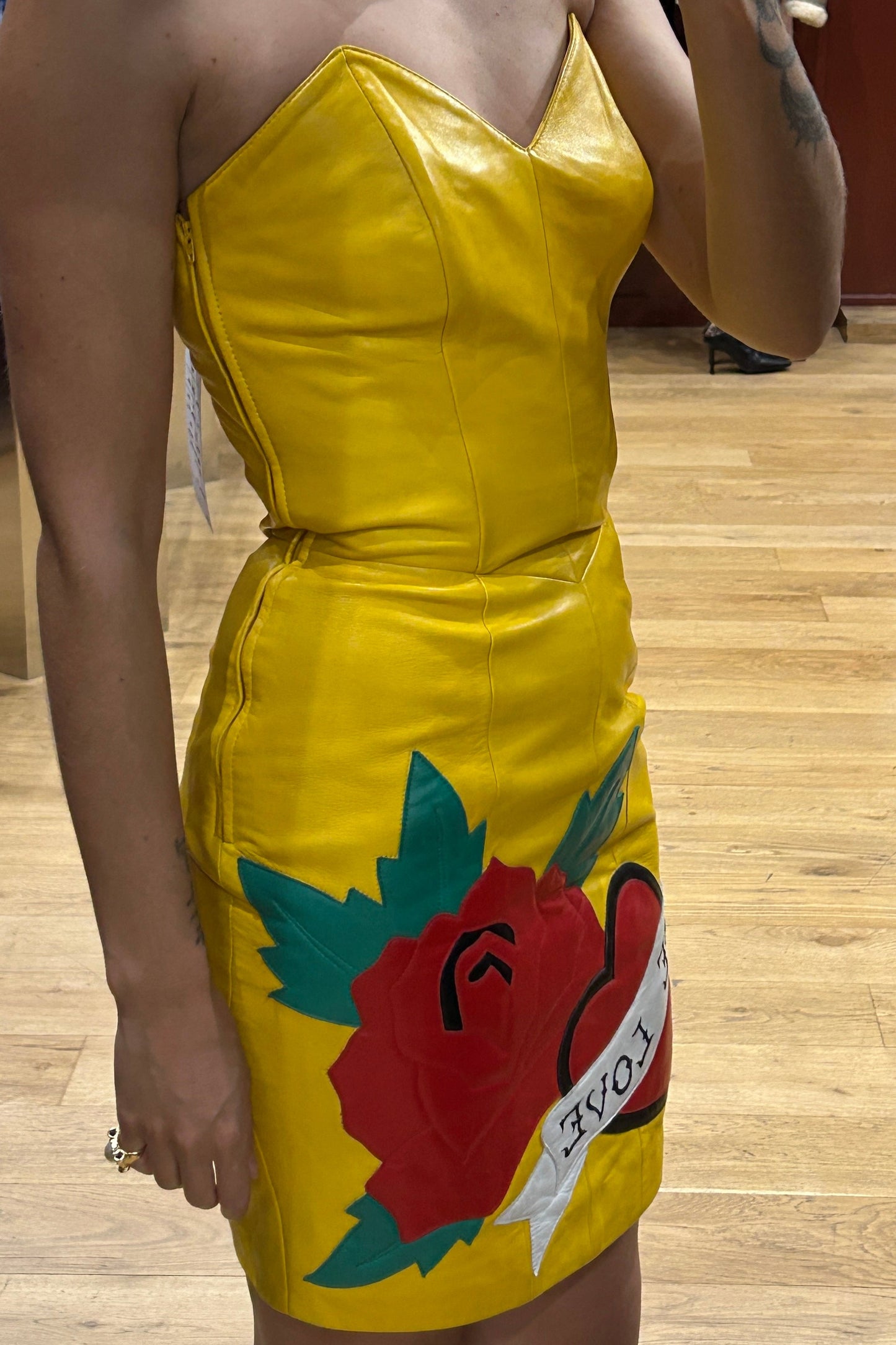 Yellow Leather Dress – Michael Horban 1980s Vintage