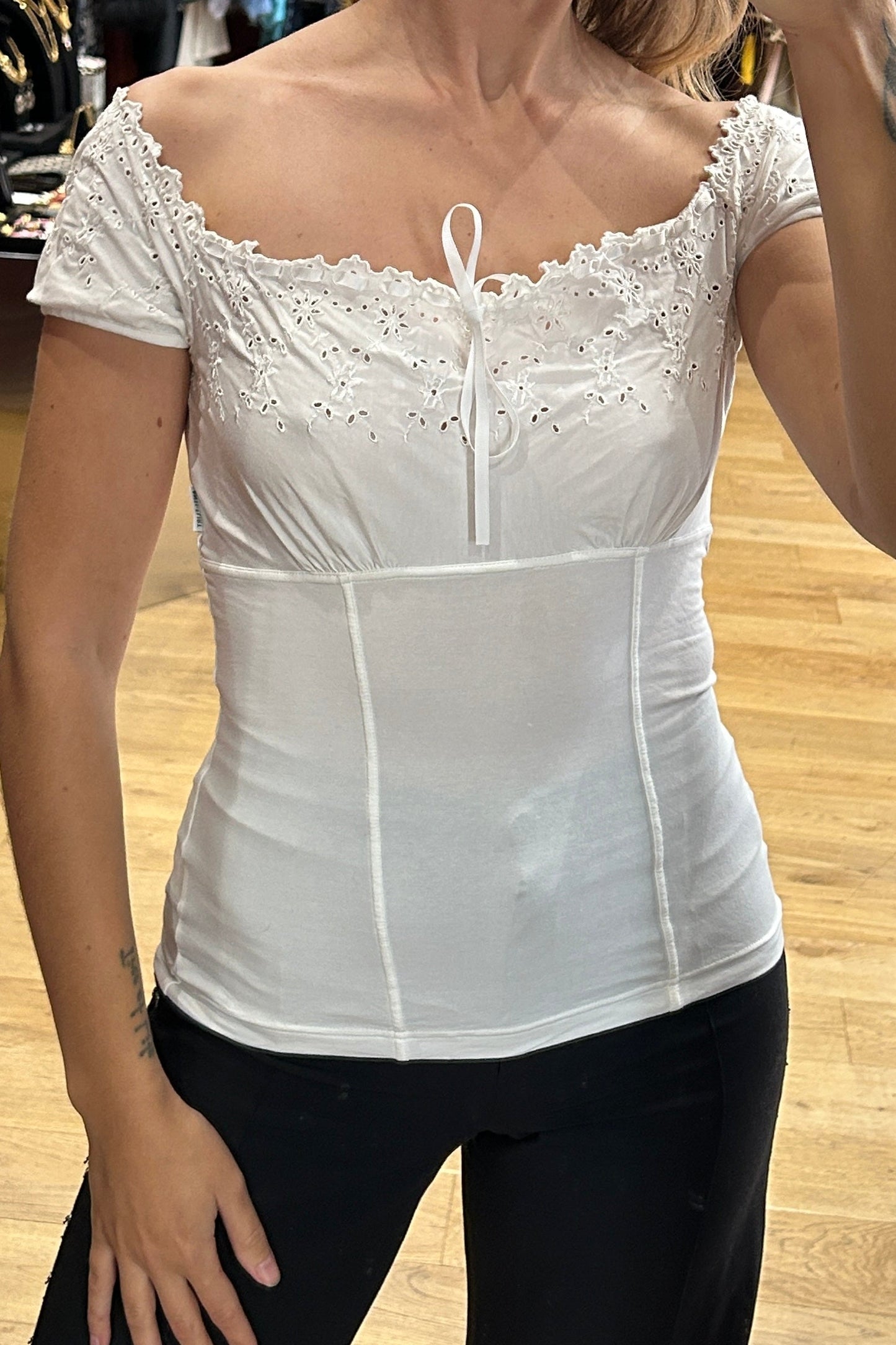 Vintage Anti-flirt White Openwork Cotton Top