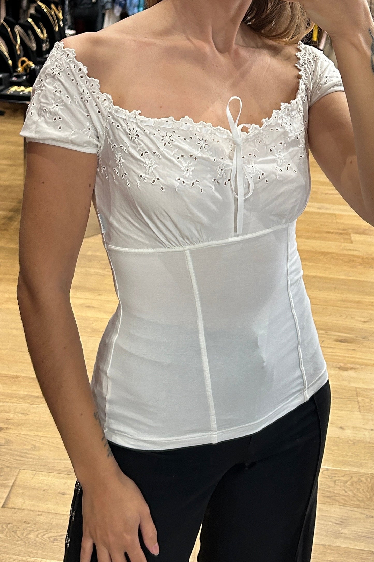 Vintage Anti-flirt White Openwork Cotton Top