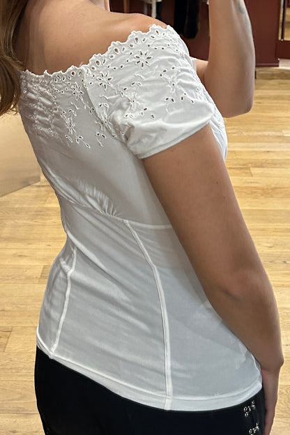 Vintage Anti-flirt White Openwork Cotton Top