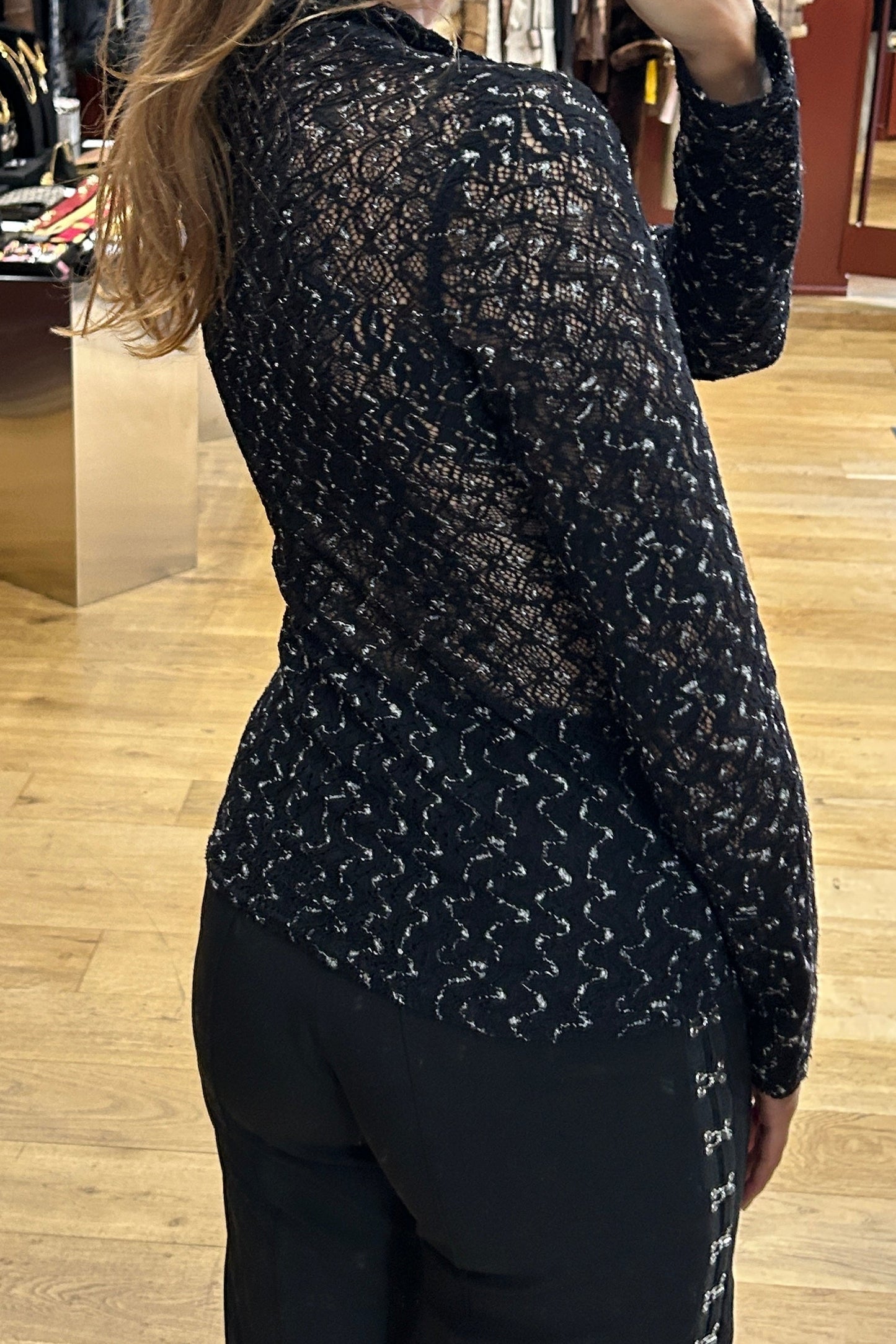 Anne Fontaine Black Lace Blouse Silver Details