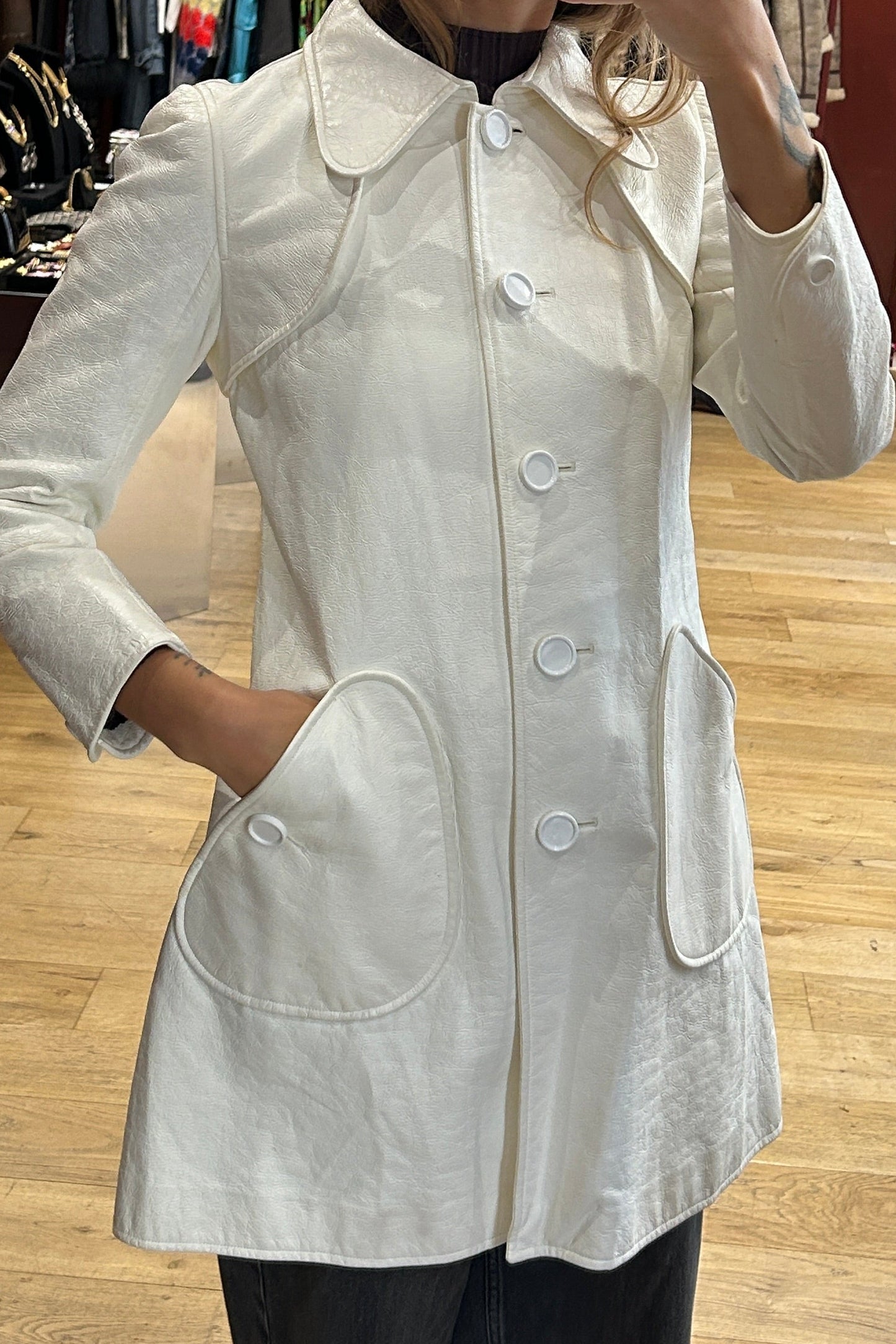 Vintage Courrèges White Vinyl Peacoat