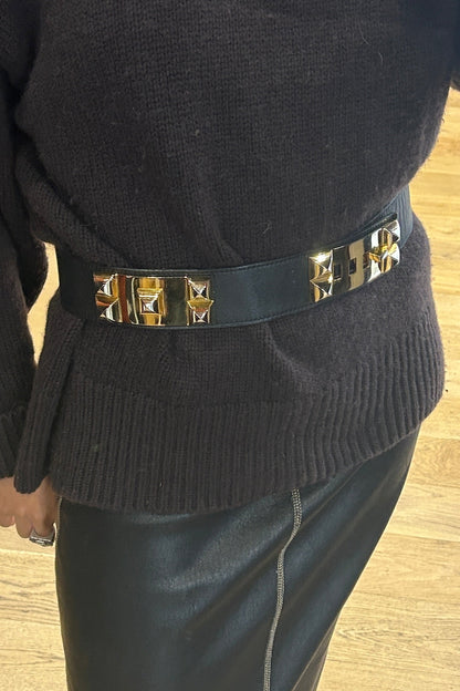 Vintage Black High-Waist Belt with Gold Accent 80’s
